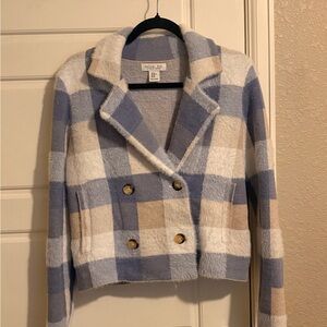 Rachel Zoe Blue and Cream Checkered Blazer